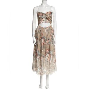 Zimmermann Anais Antique Floral Cotton Halter Cutout Midi Dress